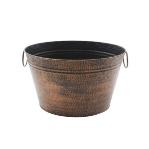 Round Hammered Copper Finish Metal Planter Tub with Ring Handles – Antique Bronze Rustic