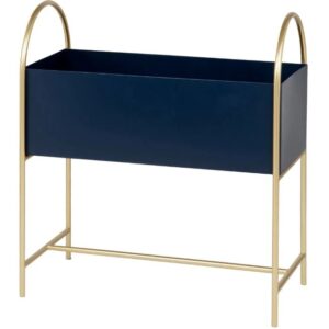 Modern Large Rectangular Metal Planter with Gold Arch Stand – Navy Blue