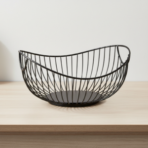 Modern Black Wire Fruit Basket – Wave Design Countertop Serving Bowl