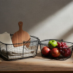 Wholesale Black Metal Wire Storage Basket | Square Organizer for Export