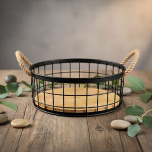 Modern Black Wire Square Storage Basket with Handle | Geometric Kitchen & Countertop Decor