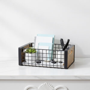 Bulk Modern Black Wire Storage Crate with MDF/Wood Sides | Wholesale Office & Home Organization