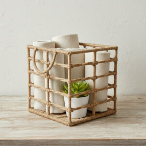 Bulk Natural Jute Rope Square Storage Basket with Metal Frame |  Coastal Home Decor