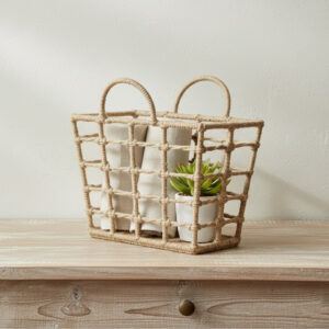 Bulk Natural Jute Rope Rectangular Storage Basket with Black Metal Frame | Wholesale Home Organization Crate