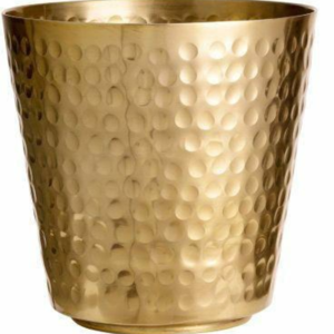 Gold Hammered Metal Planter Pot – Round Brass Finish Indoor Plant Container