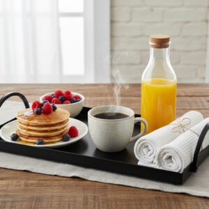 Metal Crafts Rectangular Metal Serving Tray with Handles | Modern Breakfast & Hospitality Tray | Export Quality