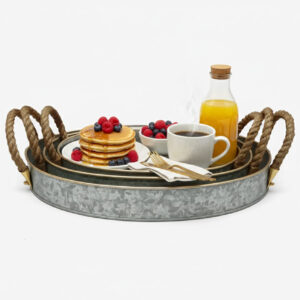 Galvanized Metal Serving Tray with Rope Handles | Metal Crafts Exporter