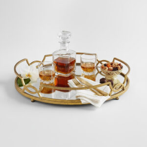 Gold Finish Mirrored Metal Serving Tray | Luxury Bar & Home Décor Tray | Metal Crafts