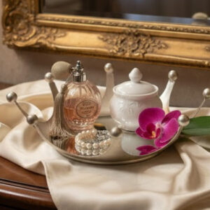 Luxury Crown Design Metal Vanity Tray | Decorative Perfume & Jewelry Organizer | Metal Crafts