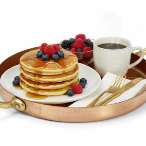 Round Copper Serving Tray with Brass Handles | Luxury Dining & Bar Tray | Export Quality