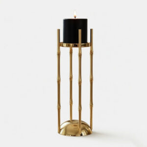 Gold Finish Iron Bamboo-Style Pillar Candle Holder — Handcrafted Tropical Design for Hotel, Hospitality & Premium Home Décor , Christmas Decor